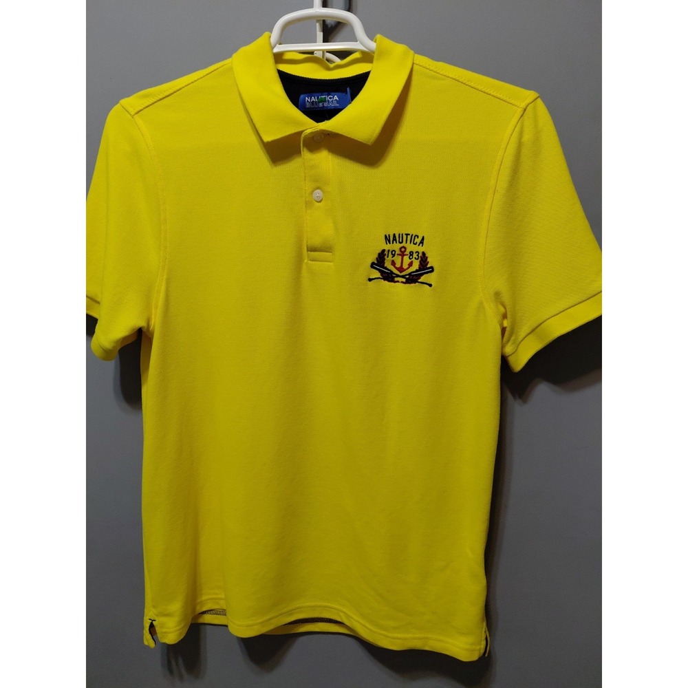 Nautica Blue Sail Men's Polo Shirt L Yellow Short Sleeve Solid Logo Knit